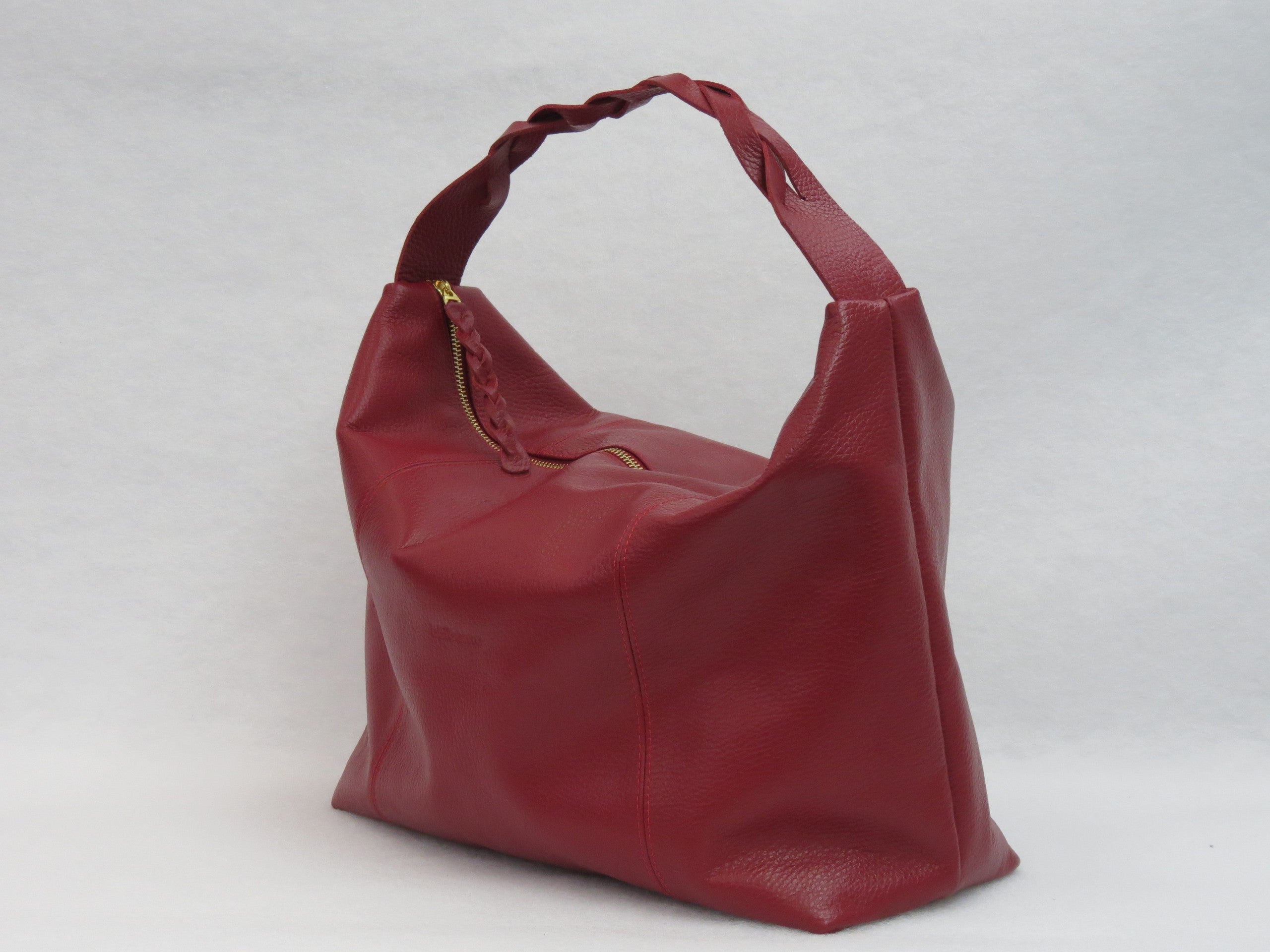 Bolso Trenza en cuero vino tinto, vista lateral